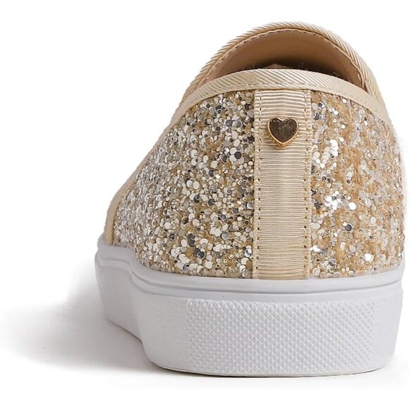 Women's Light Gold Glitter Fashion Slip-on Synthetic Sneaker Casual Flat Loafers - Picture 3 of 5